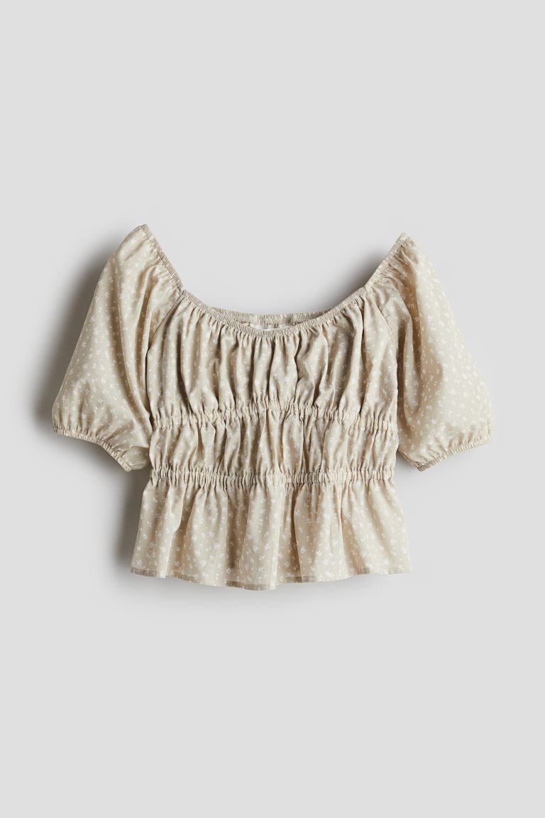 

Блузка с баской из хлопка H&M, бежевый
