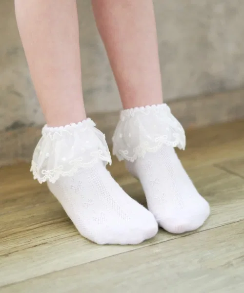 Детские носки с кружевом и жаккардовым узором кролик и бант coeur a coeur, Off White