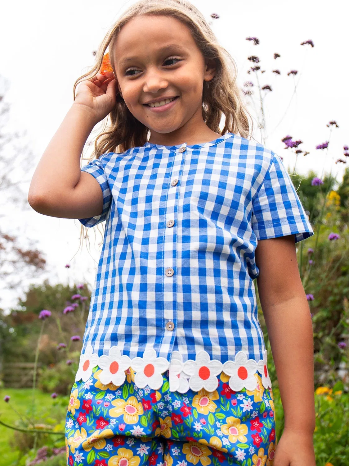Рубашка с вышивкой Frugi, синяя