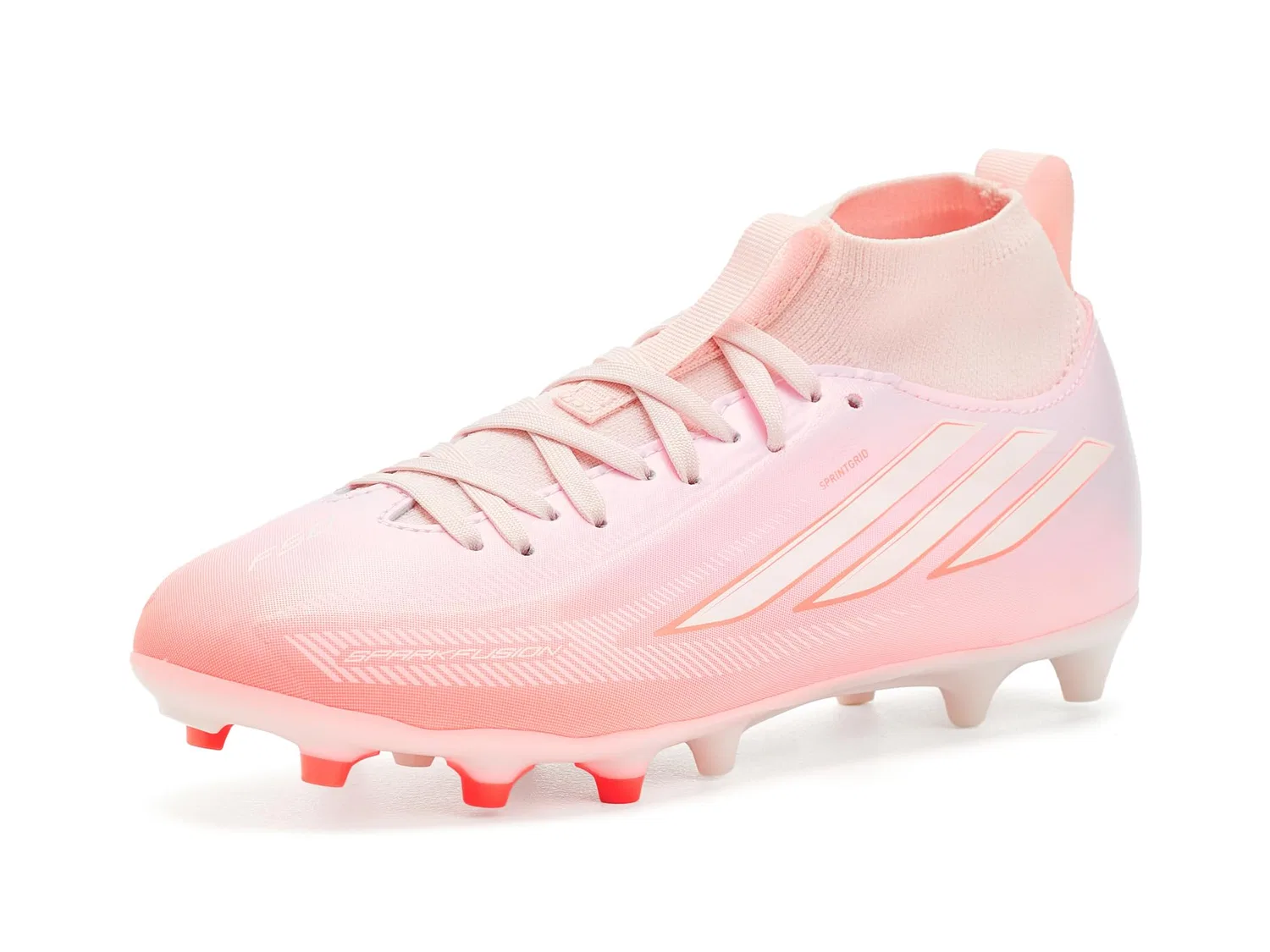 Бутсы F50 Sparkfusion League Mid Top Firm Ground/Artificial Ground (для маленьких и больших детей) Adidas Kids, Solar Turbo/White/Distilled Pink