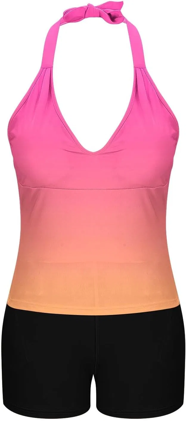 Женский танкини с шортами с контролем живота Gradient Sets, Hot Pink — фото 3