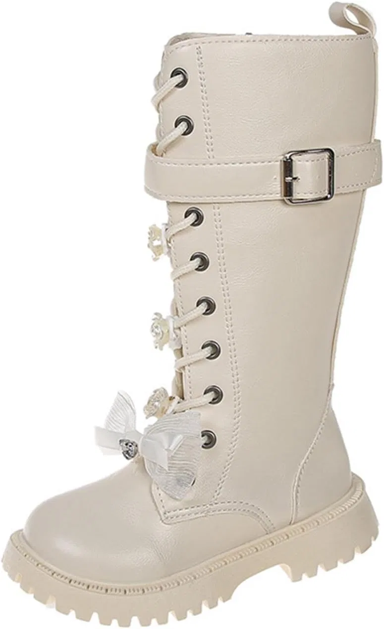 Детские ботинки для девочек с шнуровкой и молнией Combat Boots Zzalalana, White — фото 2
