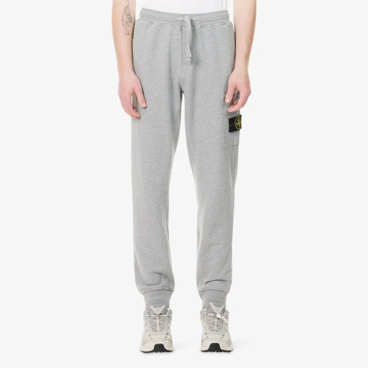 Спортивные штаны из хлопкового флиса с фирменной эмблемой Stone Island, серый — фото 3