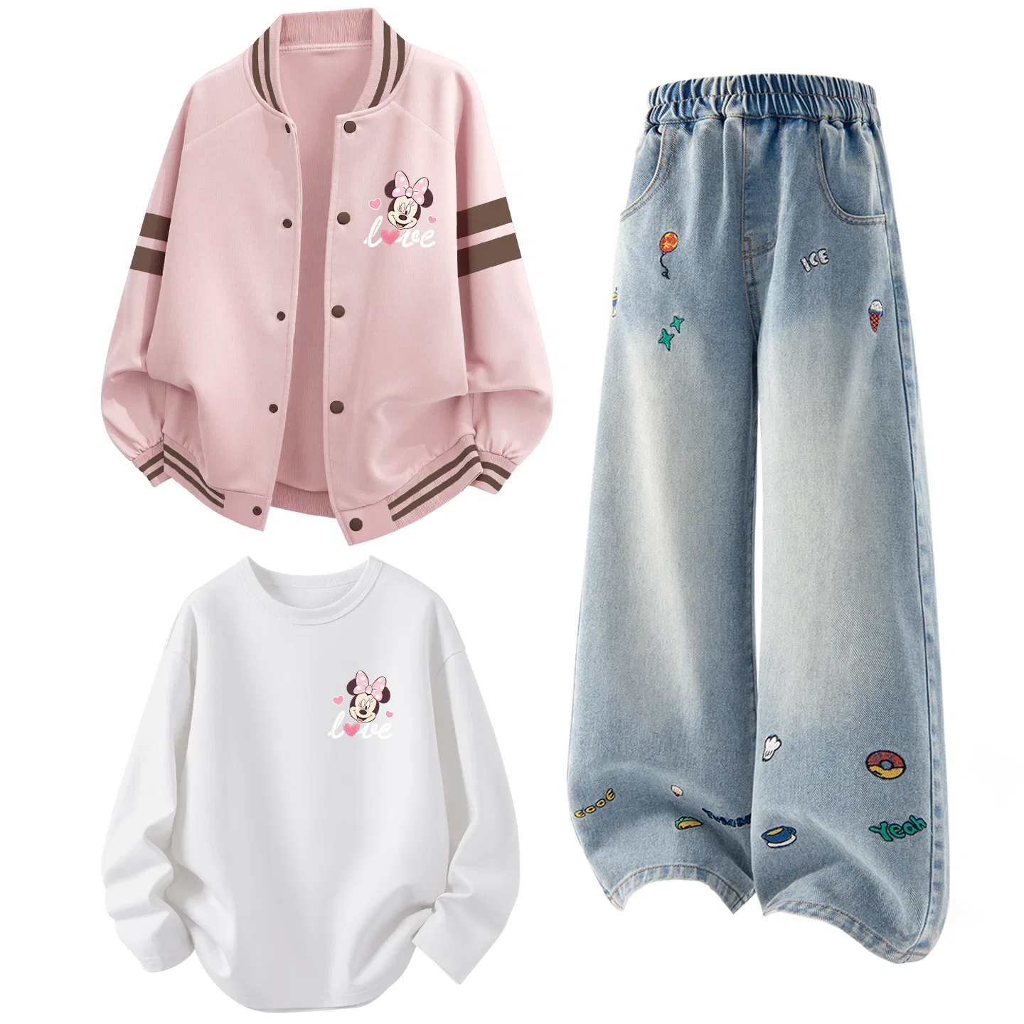 Детский спортивный комплект с принтом Disney, Dazzle Heart K Lotus Pink+Solid Color Denim Blue+Dazzle Heart K White