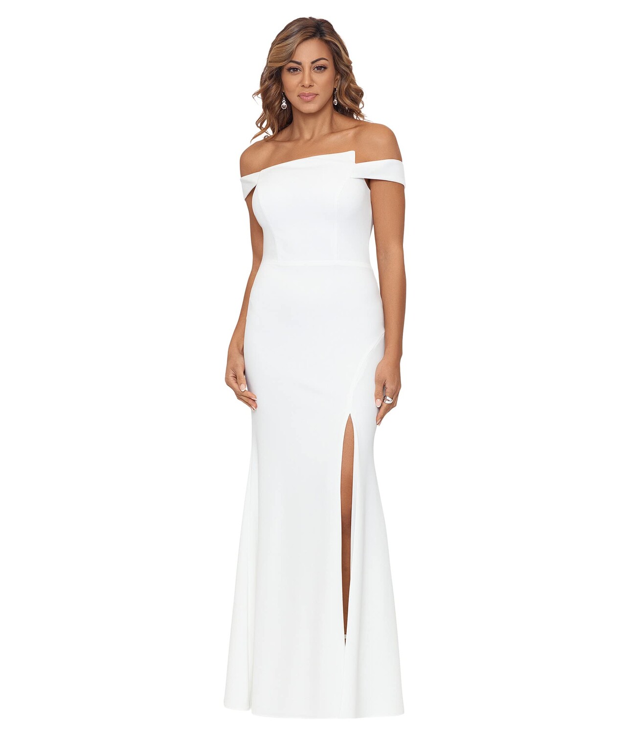 

Платье XSCAPE, Long Off-the-Shoulder Scuba Crepe Cold-Shoulder