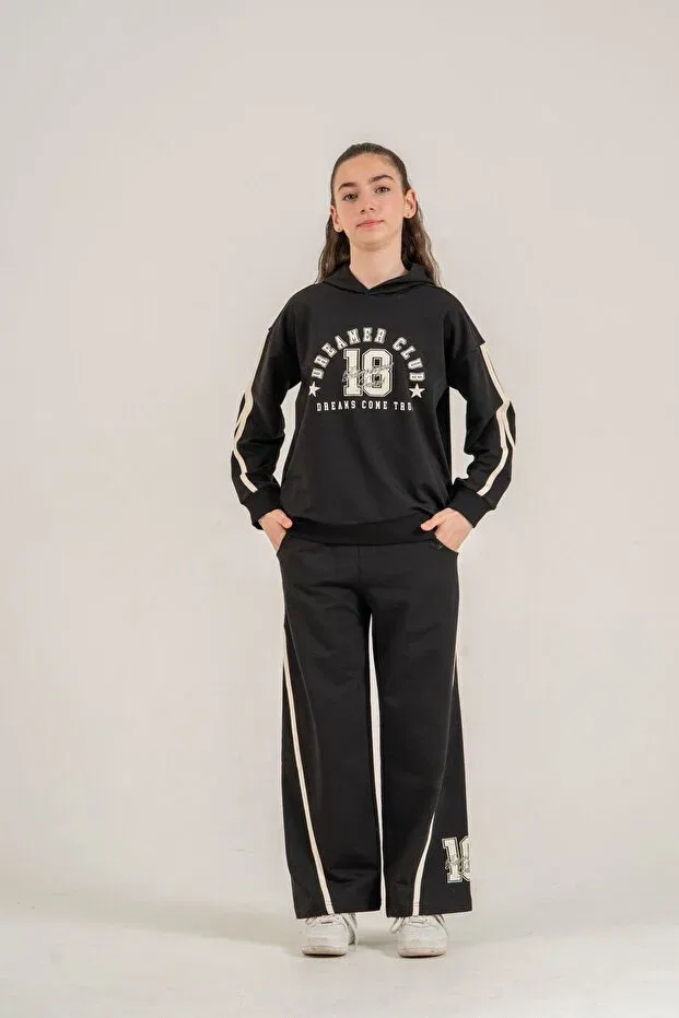Детский комплект спортивного костюма для девочек с принтом Mışıl Kids, Black