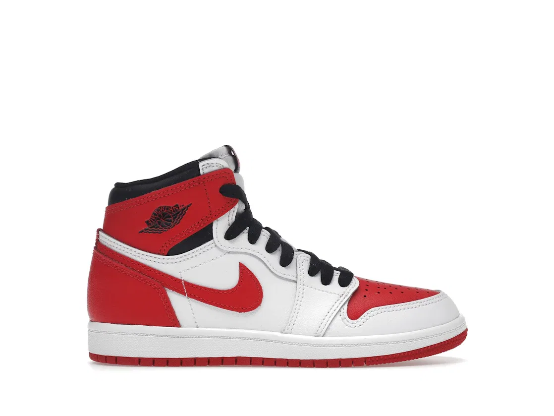 Детские кроссовки с кожаным верхом Jordan 1 Retro High OG Heritage, White/University Red-Black