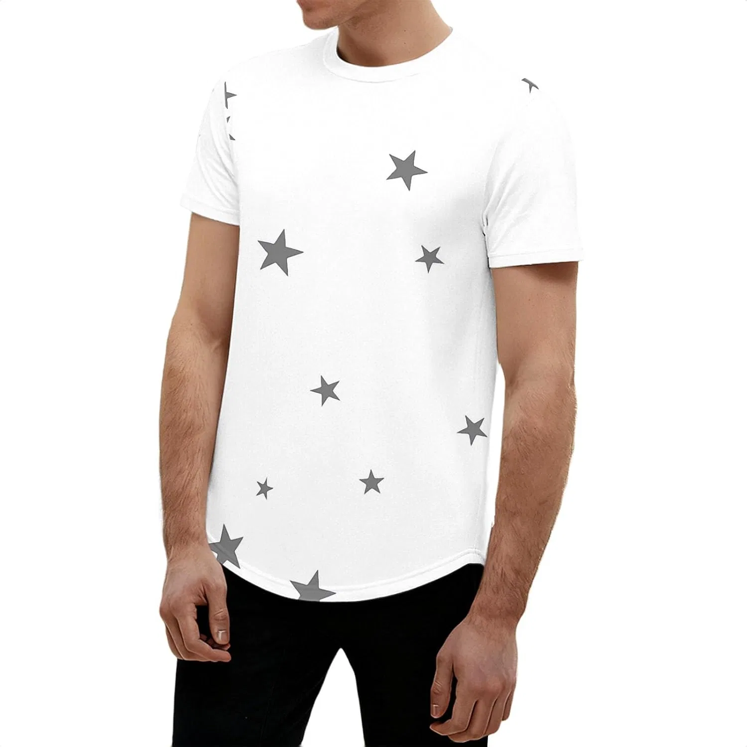 Мужская футболка с принтом звезд Crew Neck, White