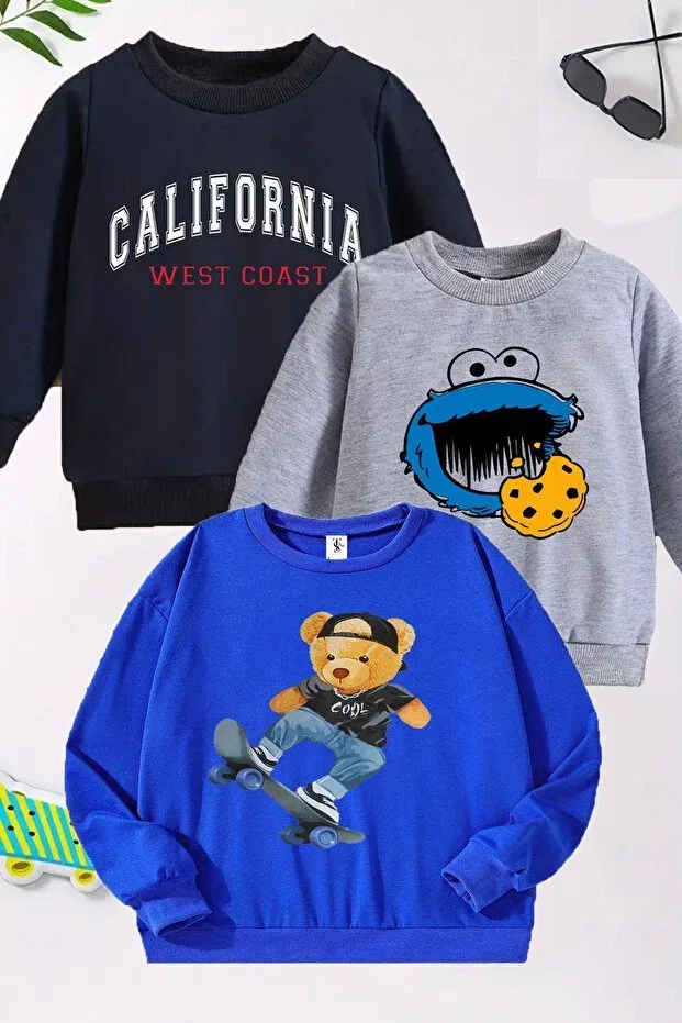 Детские свитшот для девочек с принтом Cookie Monster 3-pack Twins Tailors, Gray