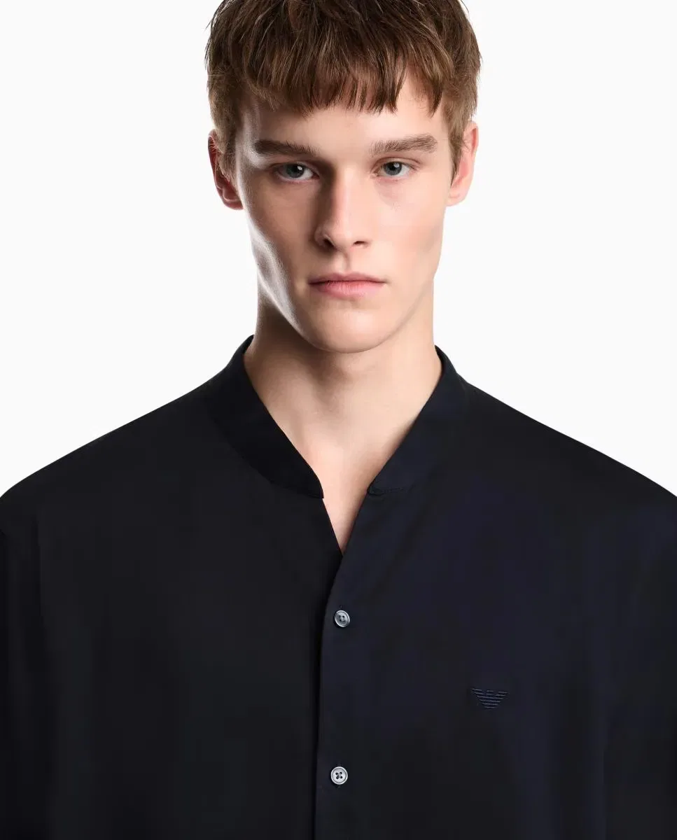 Мужская рубашка с коротким рукавом и воротником-стойкой Emporio Armani, Azul Marino — фото 3