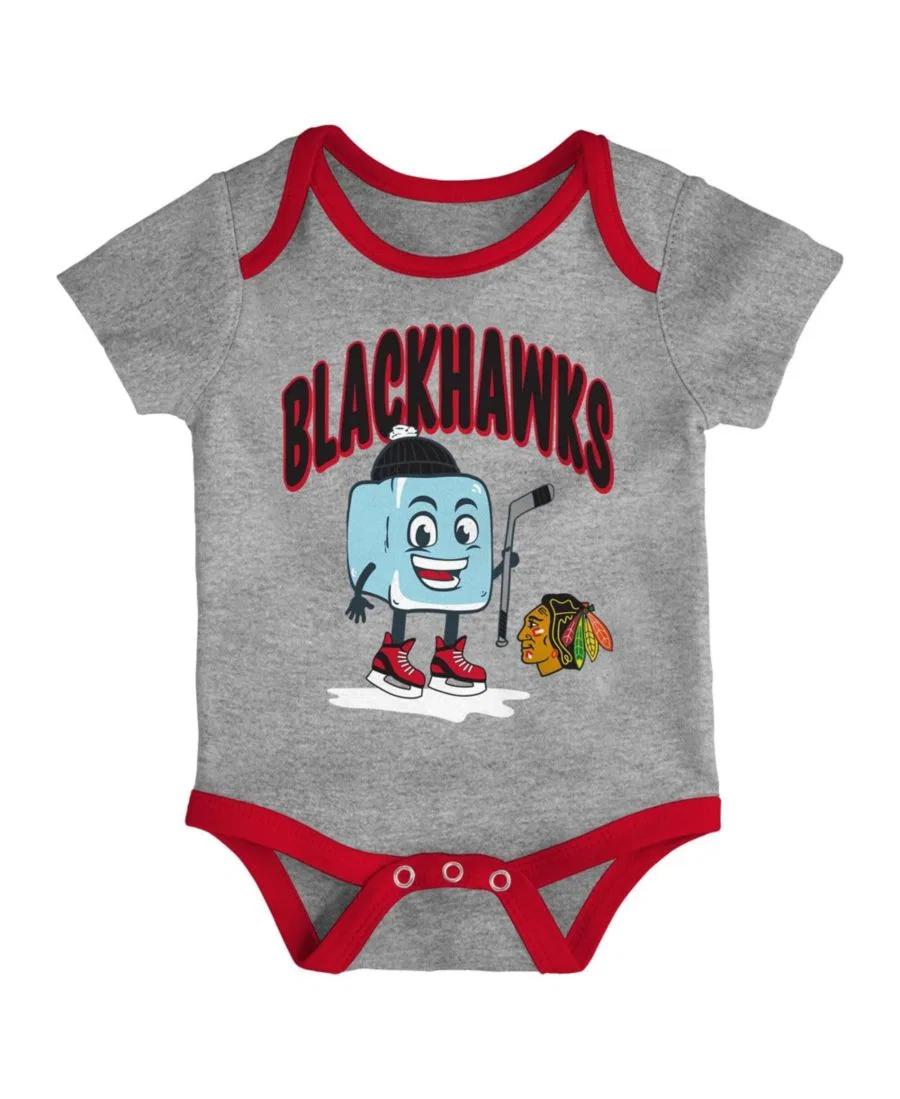 Комплект боди с коротким рукавом, с принтом, Chicago Blackhawks Triple Header Outerstuff, Red — фото 2
