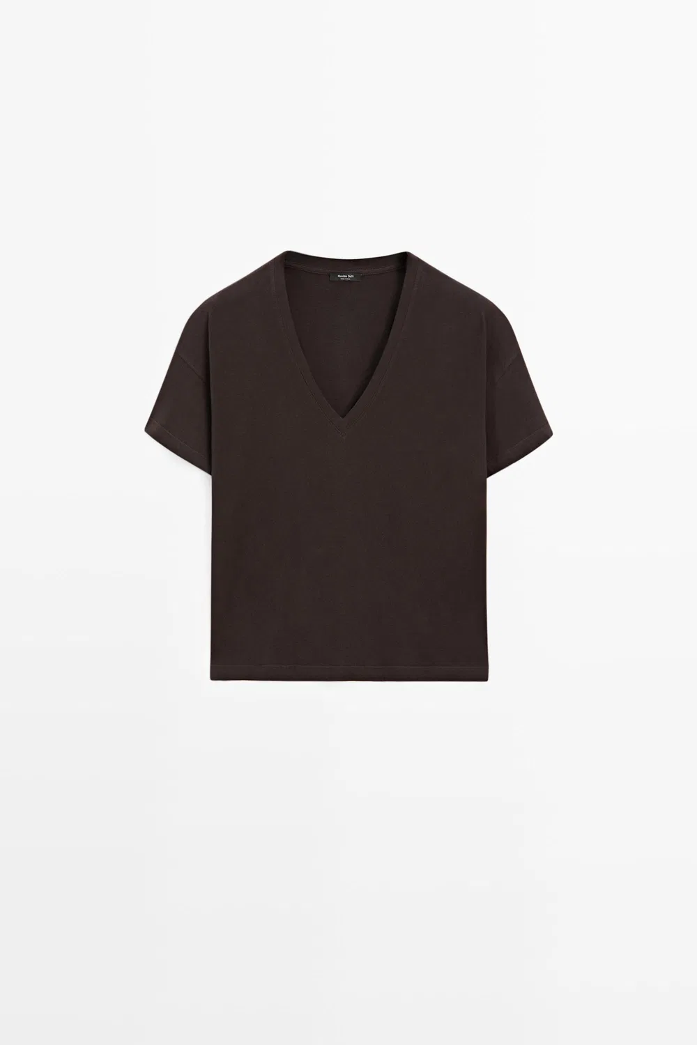 Футболка Massimo Dutti Flowing Cropped Fit V-neck, коричневый — фото 2