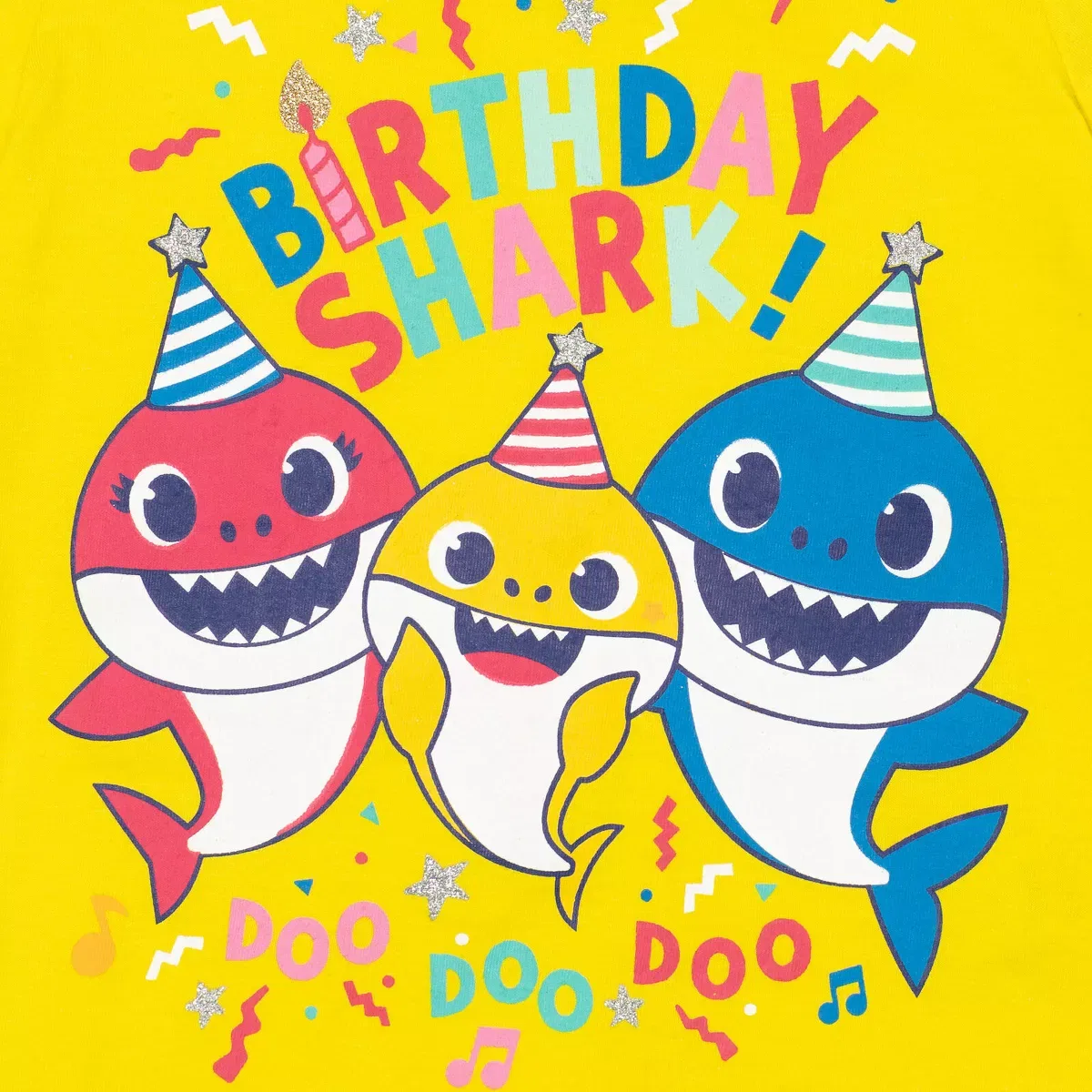 Детское футболка для девочек с принтом Baby Shark Daddy Mommy Pinkfong Yellow — фото 3