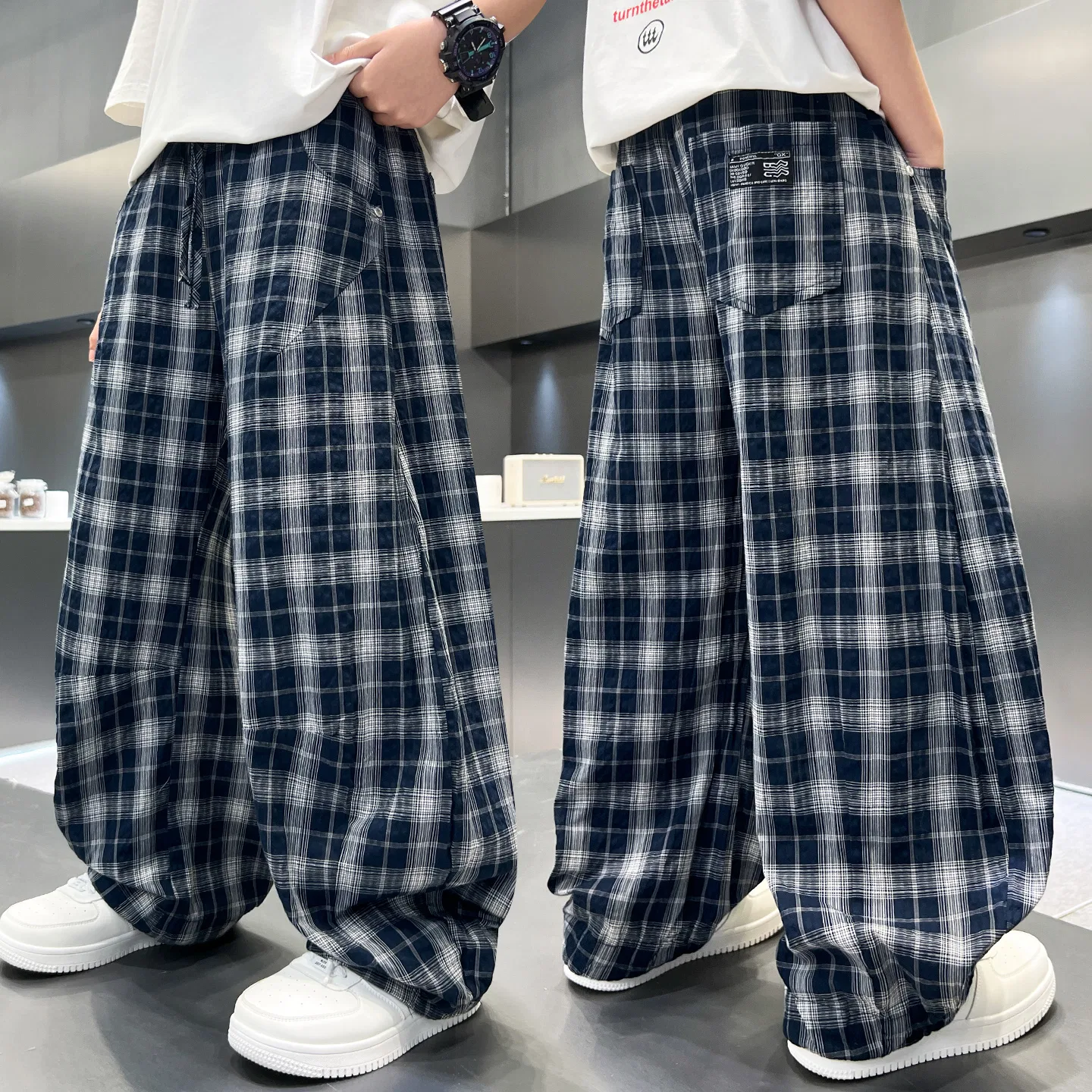 Детские трикотажные спортивные штаны из футера, Kids Knitted Sweatpants Thin Non Stretch, TNTX, White — фото 4