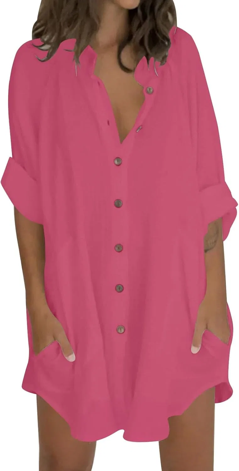 Женское летнее платье макси с рукавами 3/4, Hot Pink