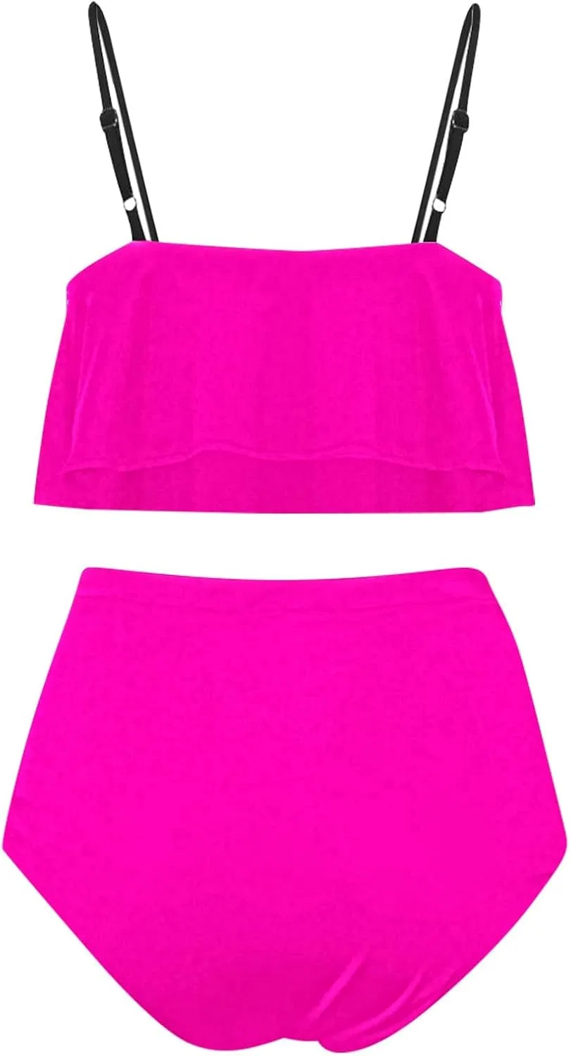 Женский бикини с рюшами и регулируемыми бретельками, Hot Pink — фото 4