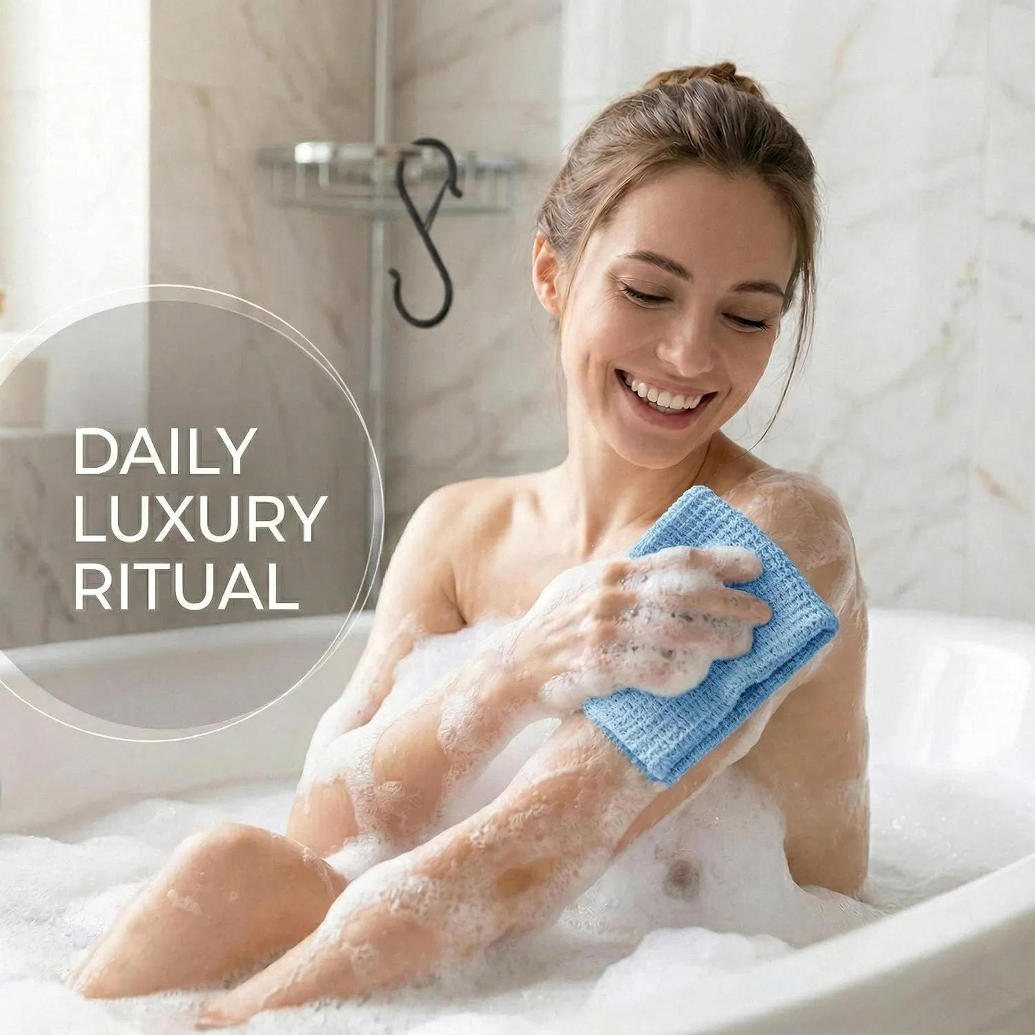 Peeling-душполотенце PHYNDR, 100x23 см, двустороннее, полиэстер-углеволокно, с S-крючками, A — фото 2