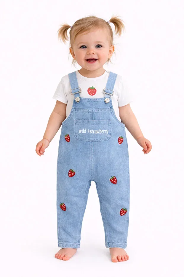 Детский комбинезон для девочек джинсовый Strawberry Baby Girl Salopet 2-Piece Set More Kids, Blue