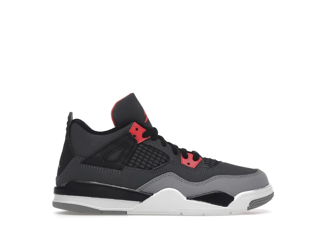 Детские кроссовки из нубука Jordan 4 Retro, Dark Grey/Infrared 23-Black-Cement Grey