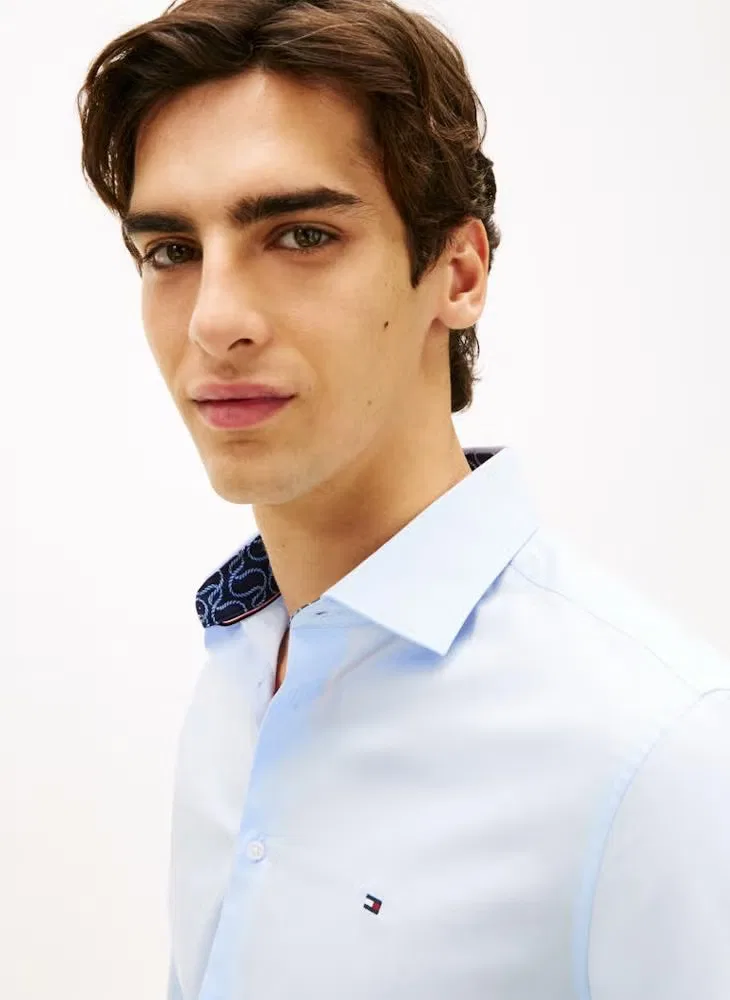 Рубашка с контрастным воротником Slim Fit Tommy Hilfiger, голубой — фото 3
