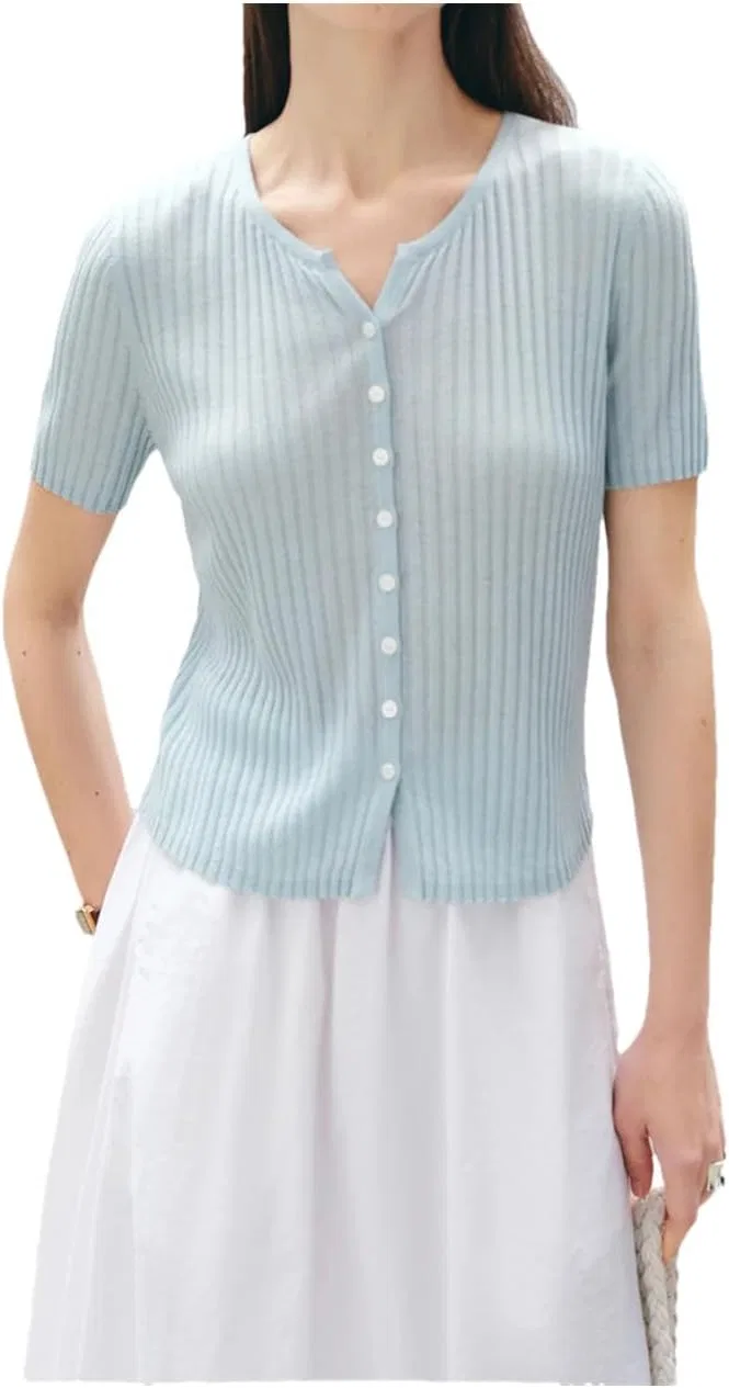 Женская футболка с коротким рукавом, V-образным вырезом, Regular Fit, Sky Blue