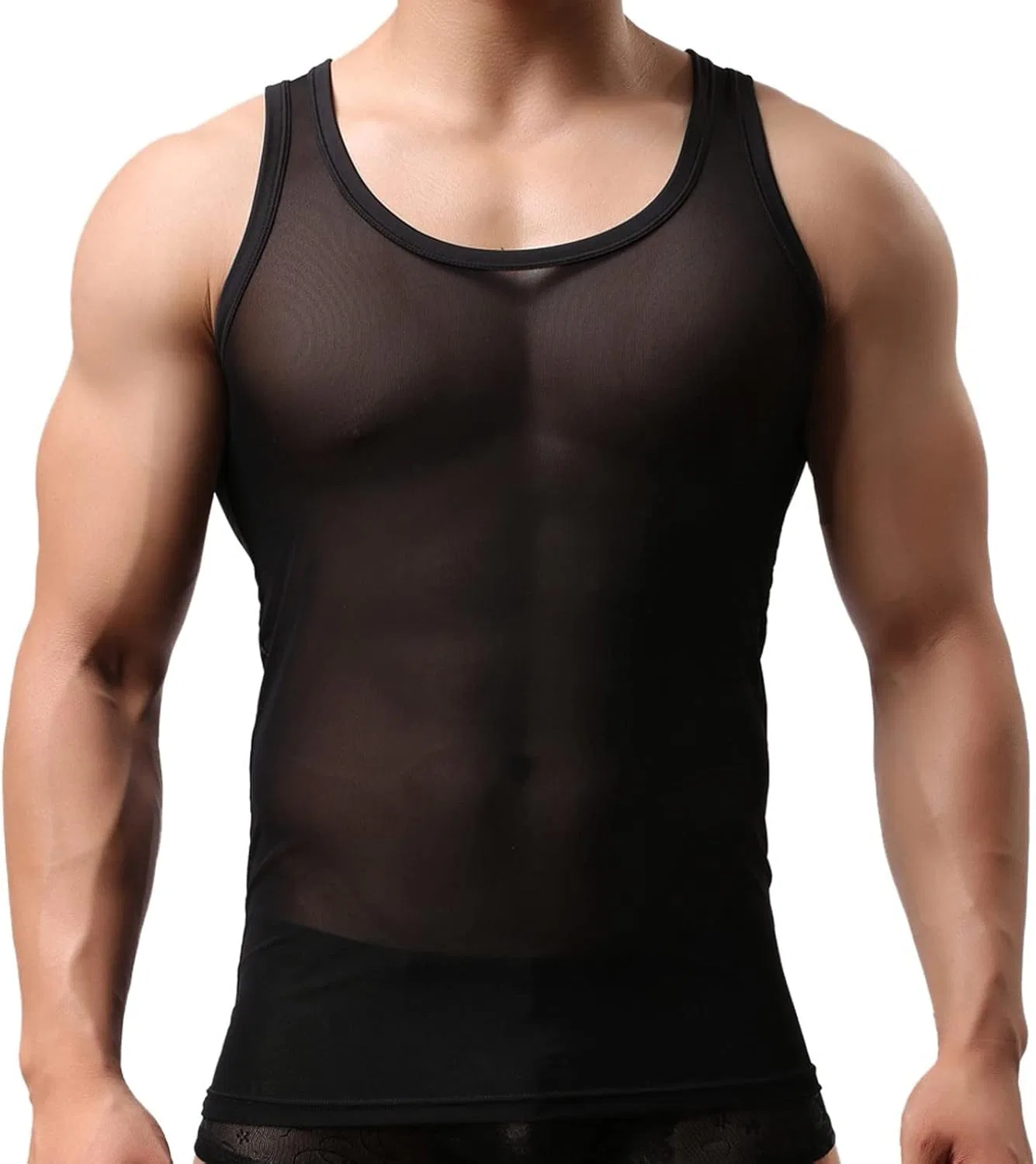 Мужская футболка с длинным рукавом Mesh Sheer Rave Tank Tops, Black — фото 2