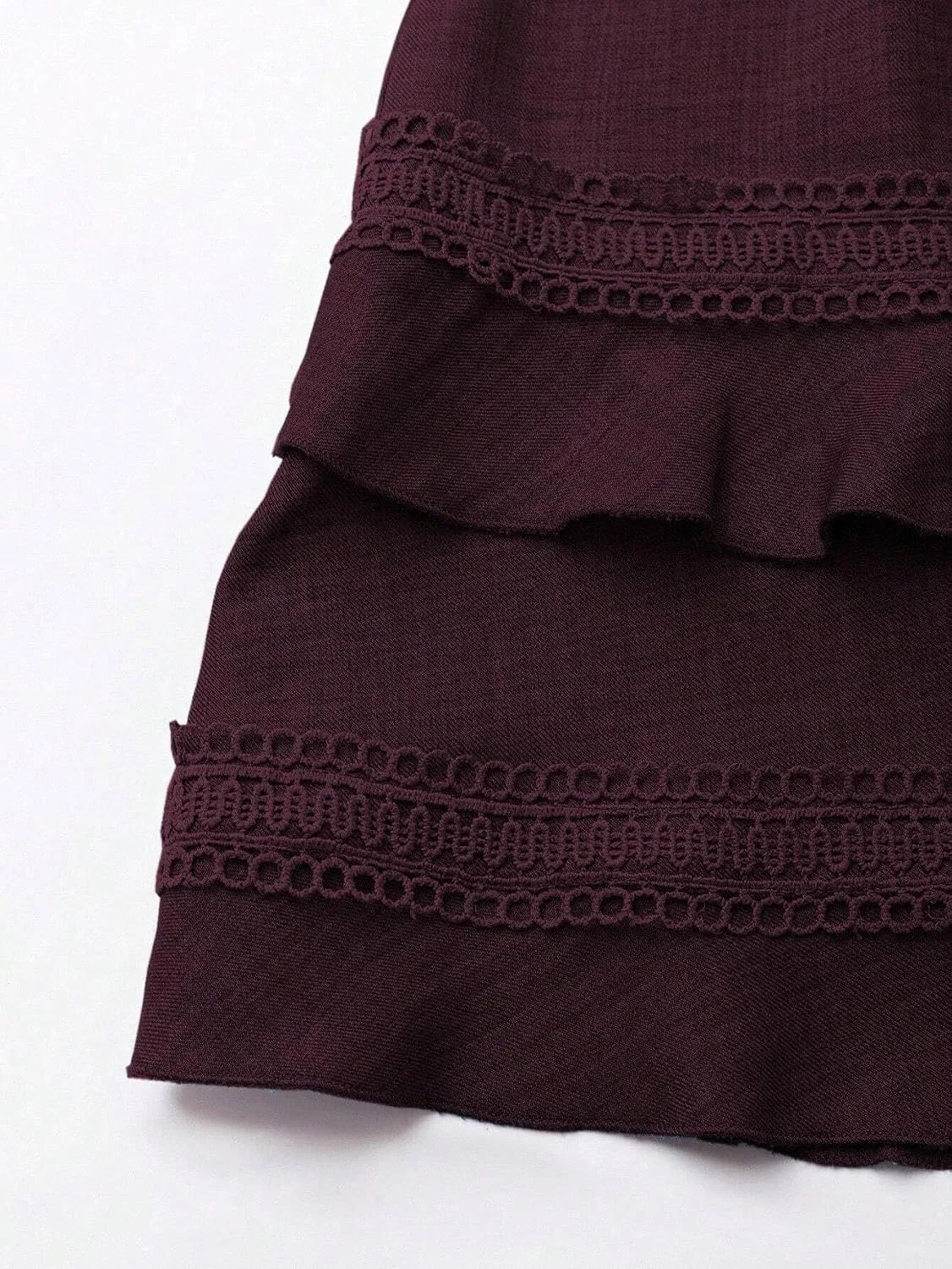 Женское A-силуэта мини-платье с кружевом и пышными рукавами, Maroon — фото 4