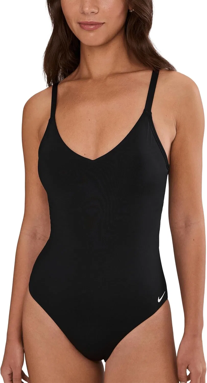 Женский цельный купальник с V-образным вырезом Effortless Essential Nike, Black