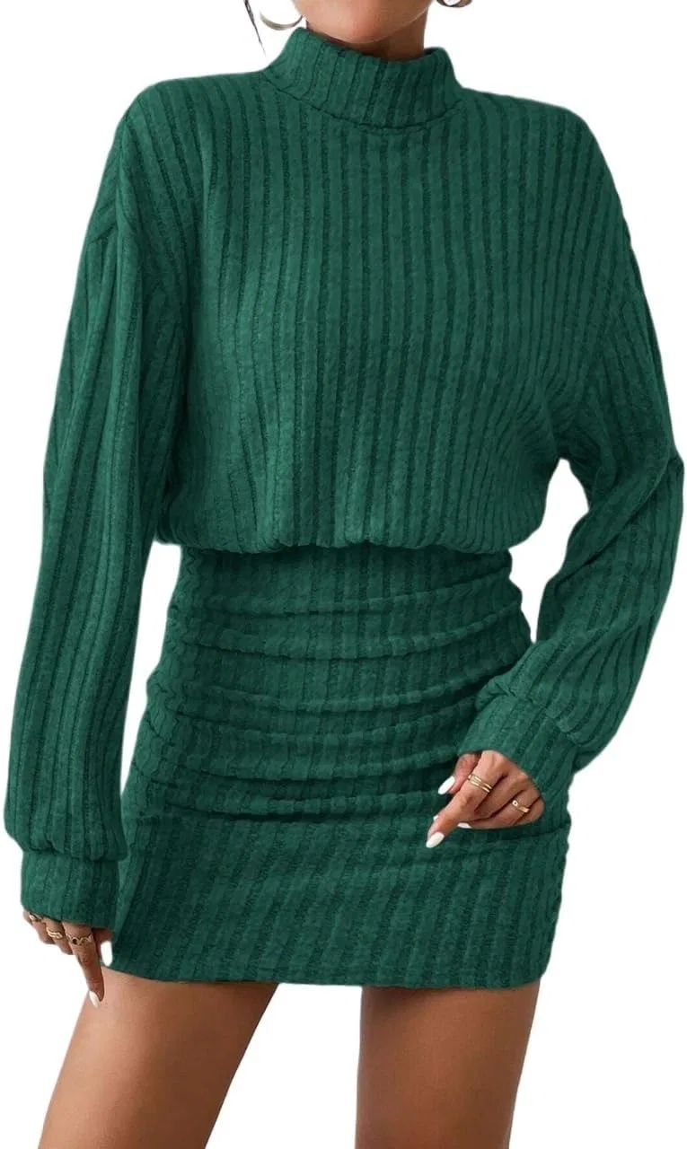 Женское платье-водолазка мини с драпировкой, Mint Green