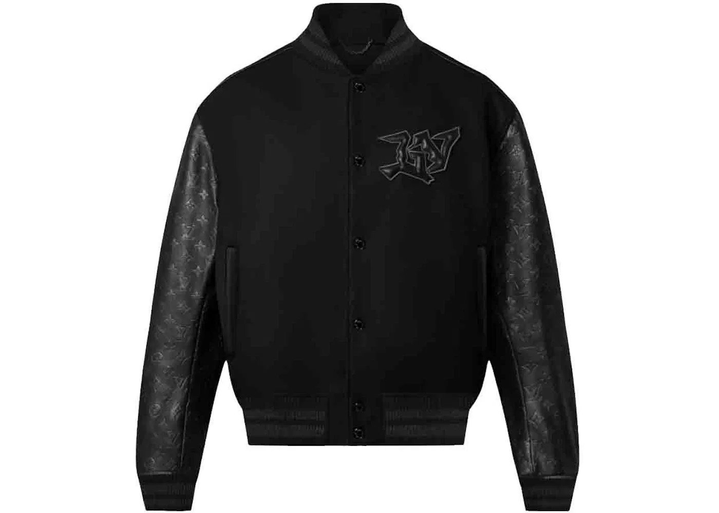 Мужская куртка-блузон из кожи и шерсти с тиснением монограммы Louis Vuitton, Black