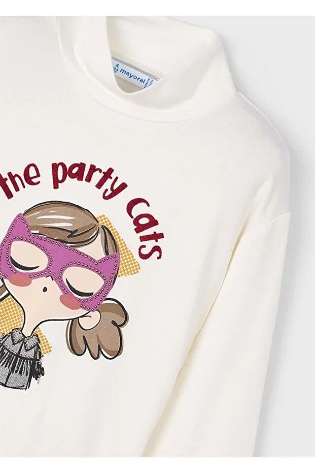 Детская футболка для девочек с длинным рукавом с принтом Winter Girls' Long Sleeve Half Fisherman Tshirt Mayoral, Nude Color — фото 2