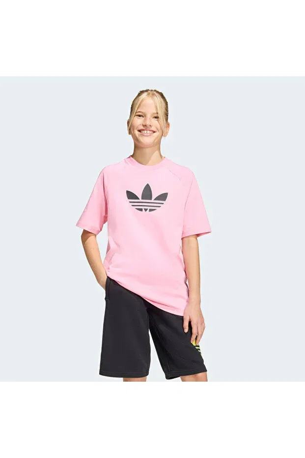 Детская футболка для мальчиков с принтом Graphic Trefoil Adidas, Pink — фото 2