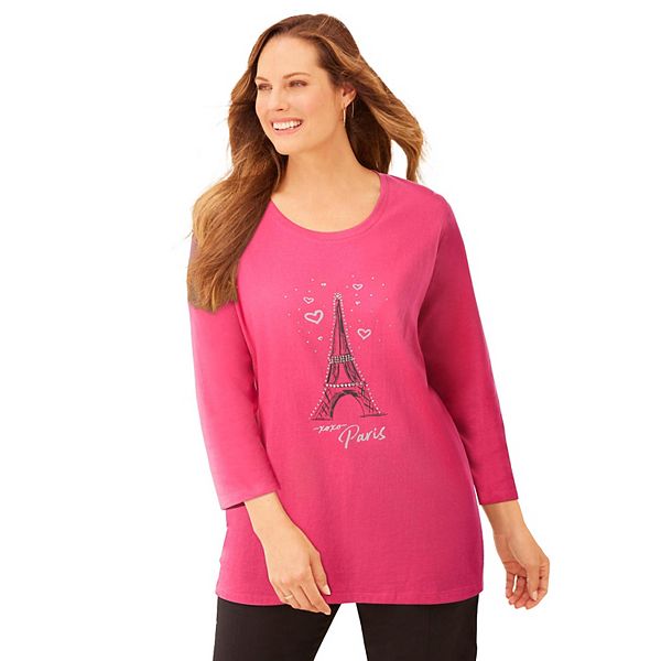 

Женская футболка с блестками и принтом Plus Size Catherines, Pink Burst Paris, Розовый, Женская футболка с блестками и принтом Plus Size Catherines, Pink Burst Paris