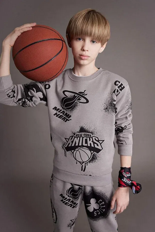 Детские свитшот для мальчиков с принтом NBA Current Teams Crew Neck Defacto, Gray-Gr323