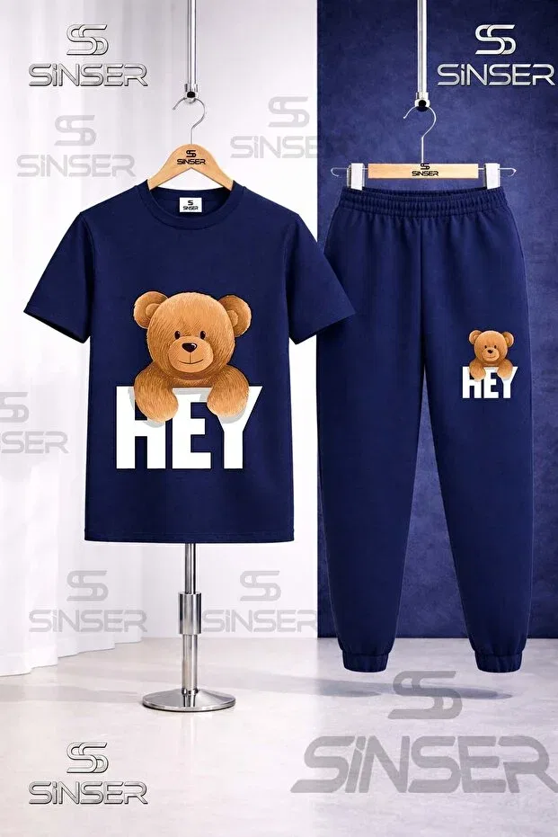Детский комплект футболки и спортивных штанов с принтом Ss Sinser, Navy Blue