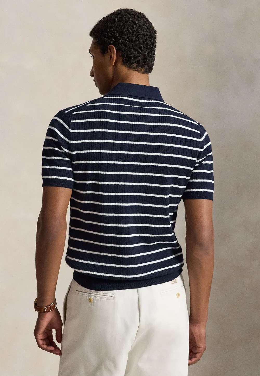 Поло из хлопка в полоску, трикотажное в рубчик Polo Ralph Lauren, Navy White Combo — фото 3
