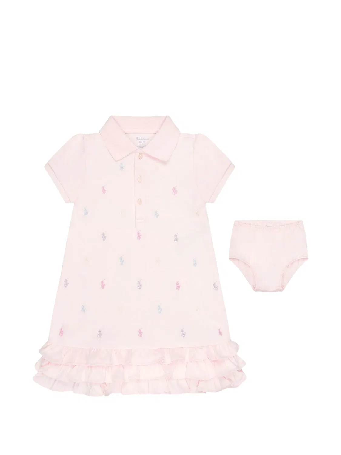 Комплект из платьица и штанишек с воланами Polo Ralph Lauren, розовый