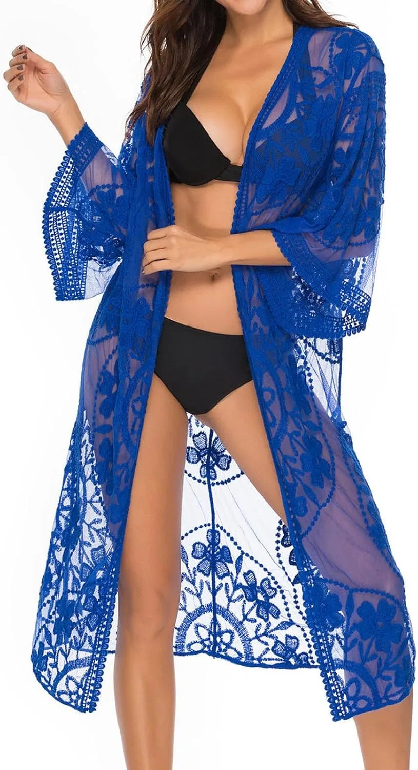Женский пляжный кардиган кружевной открытый Mesh Lace, Blue — фото 2