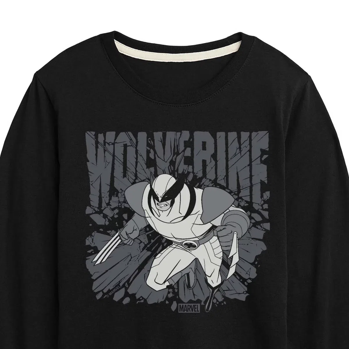 Детское футболка с длинным рукавом с принтом Wolverine Gray Toned Comic Marvel, Black — фото 2