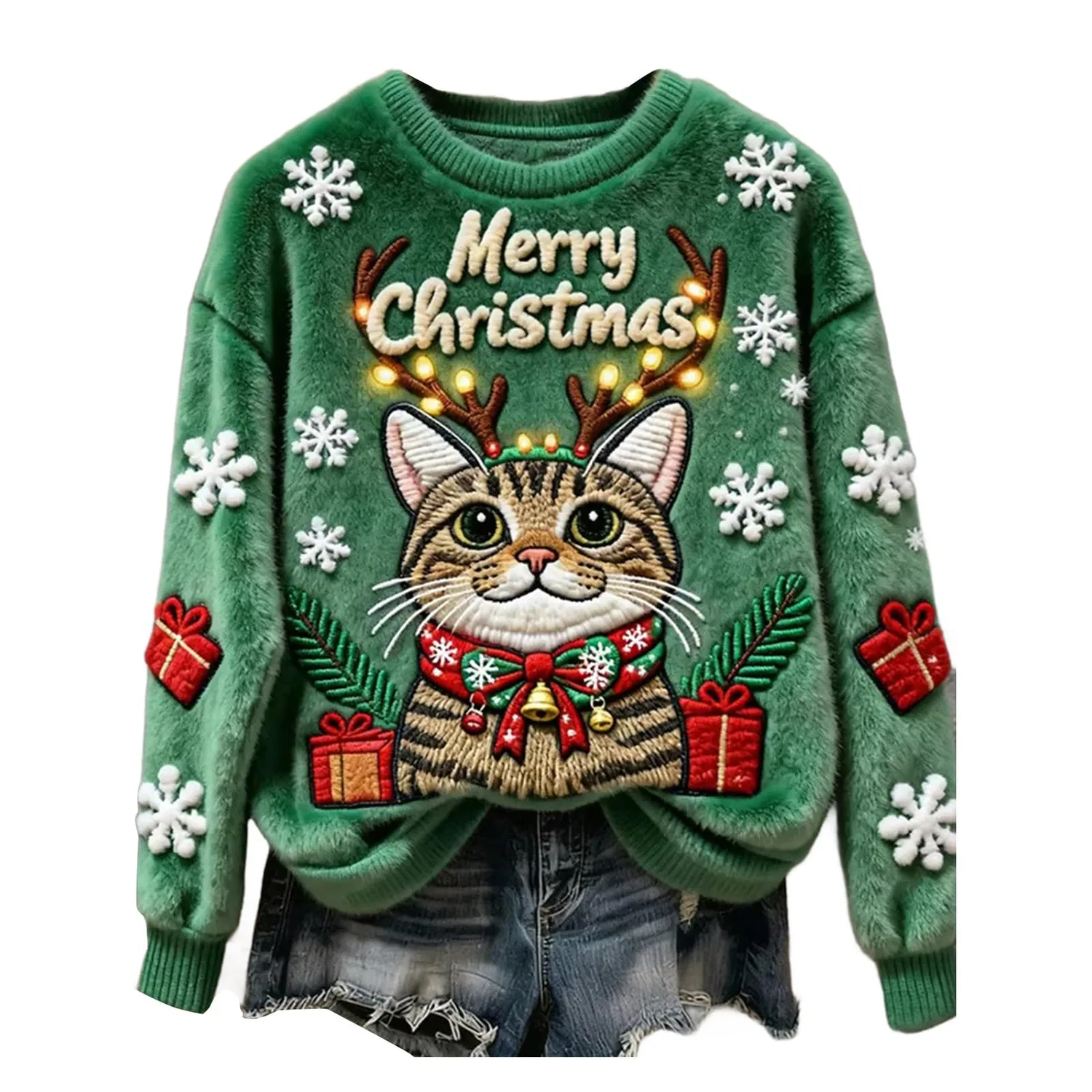 Женский свитер с принтом Christmas Sweater, Ze-green
