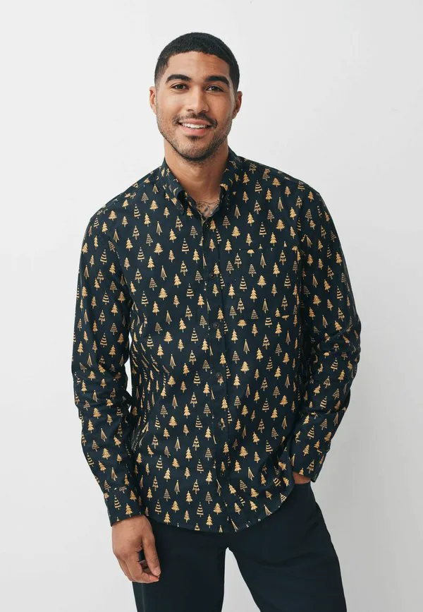 

Рубашка с длинными рукавами и рождественским принтом, стандартного кроя. Next, Black