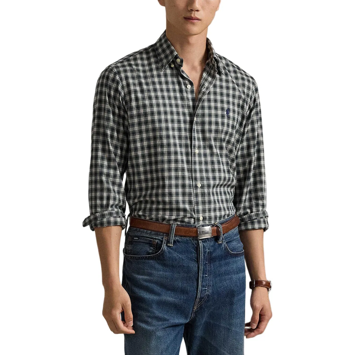 Мужская рубашка с длинным рукавом Classic Version Polo Ralph Lauren, Blue Green — фото 4