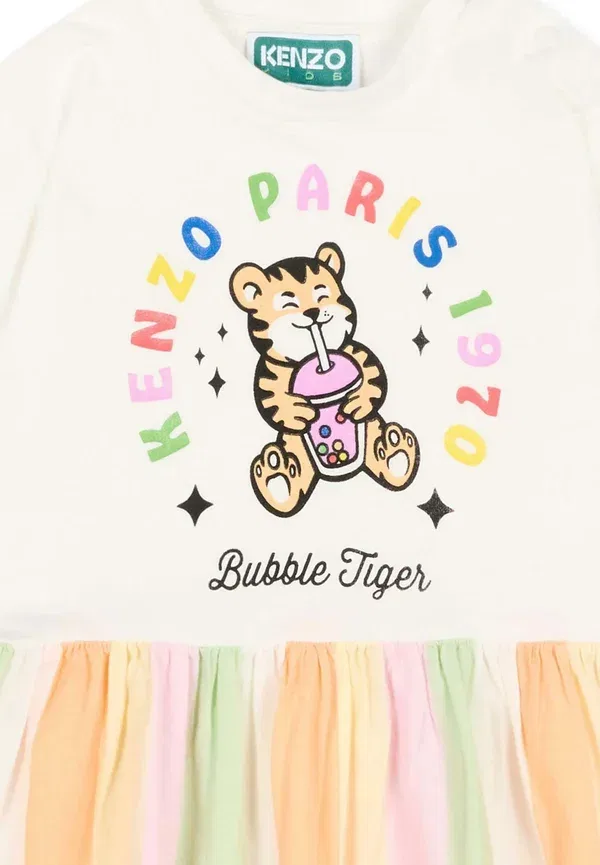 Трикотажное платье Kenzo Kids, белый/зеленый/розовый — фото 3