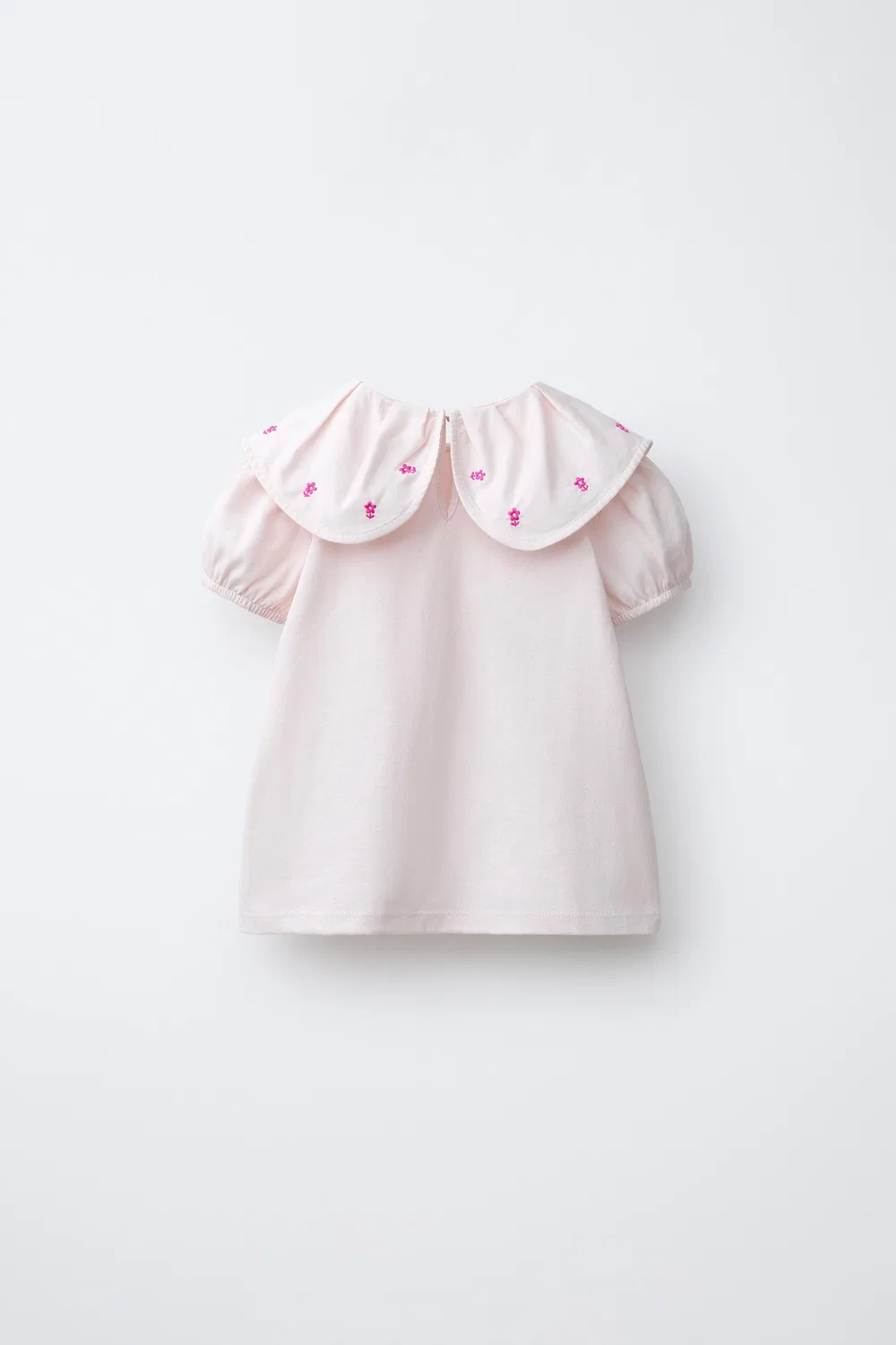Футболка с вышитым цветочным узором и воротником в стиле Питера Пэна ZARA, Pastel Pink — фото 2
