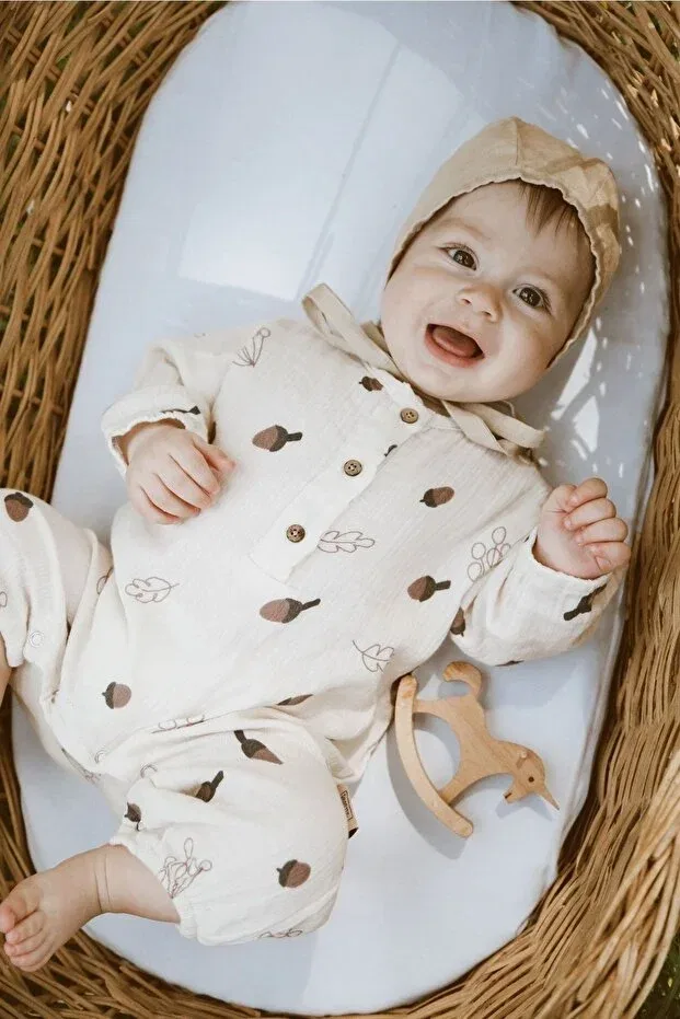 Детский комбинезон из муслина с длинным рукавом Mells Baby, Light Coffee — фото 2
