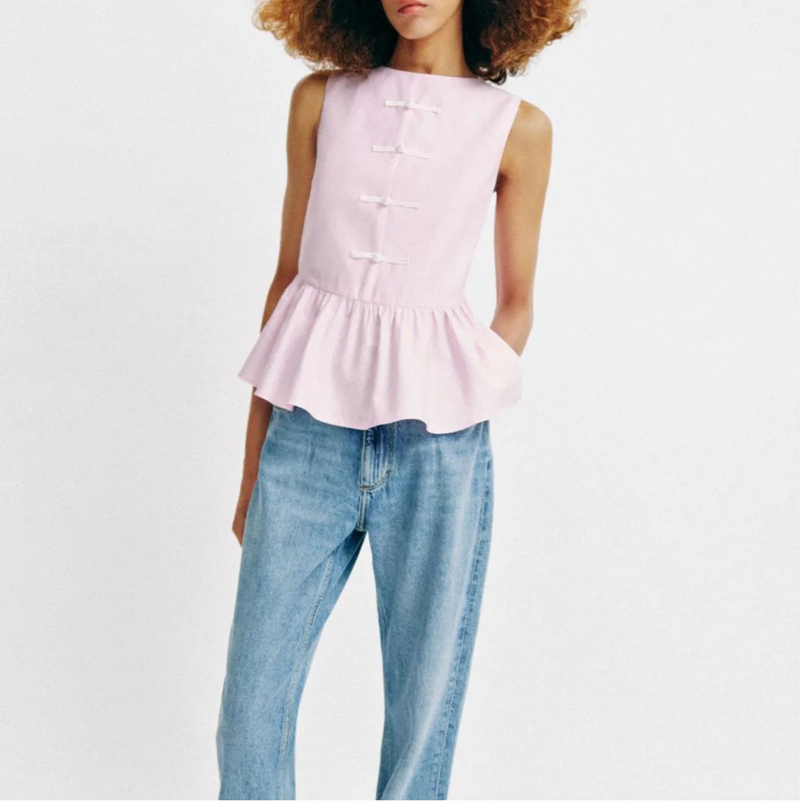 Женский топ без рукавов с круглым вырезом Pink ZARA, Pink — фото 4
