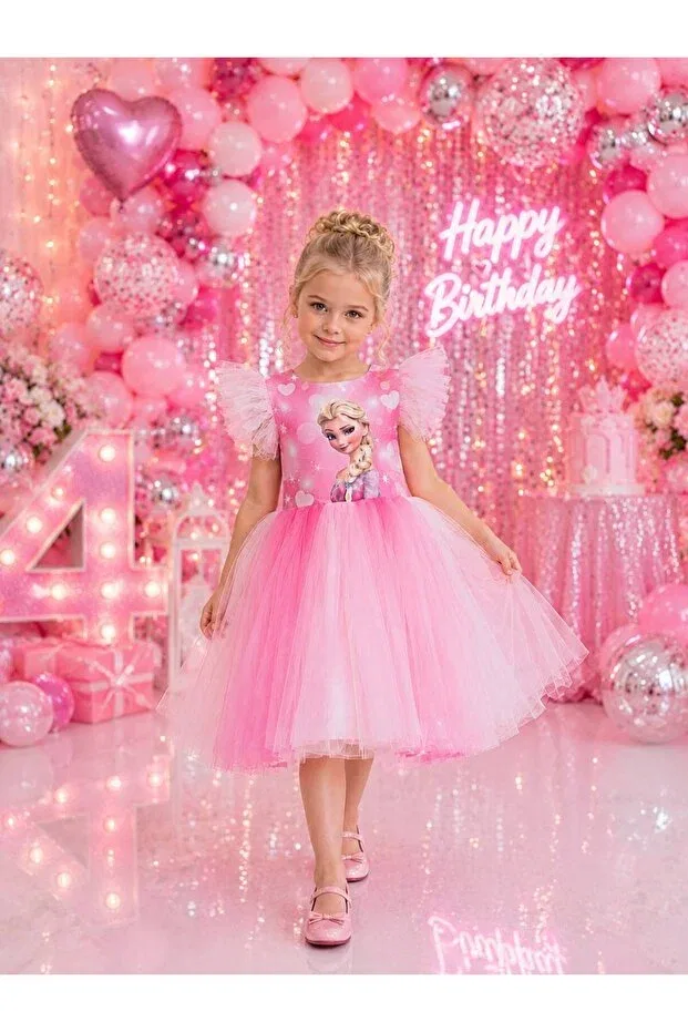 Детское платье для девочек с принтом Elsa Hmz Gold, Pink