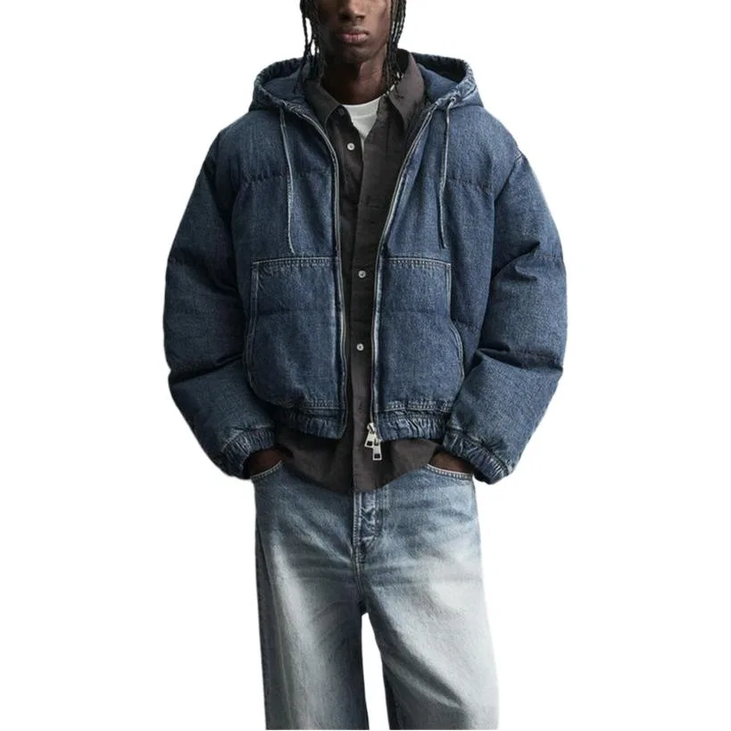 Мужской пуховик с капюшоном Medium Blue ZARA, Medium Blue — фото 4