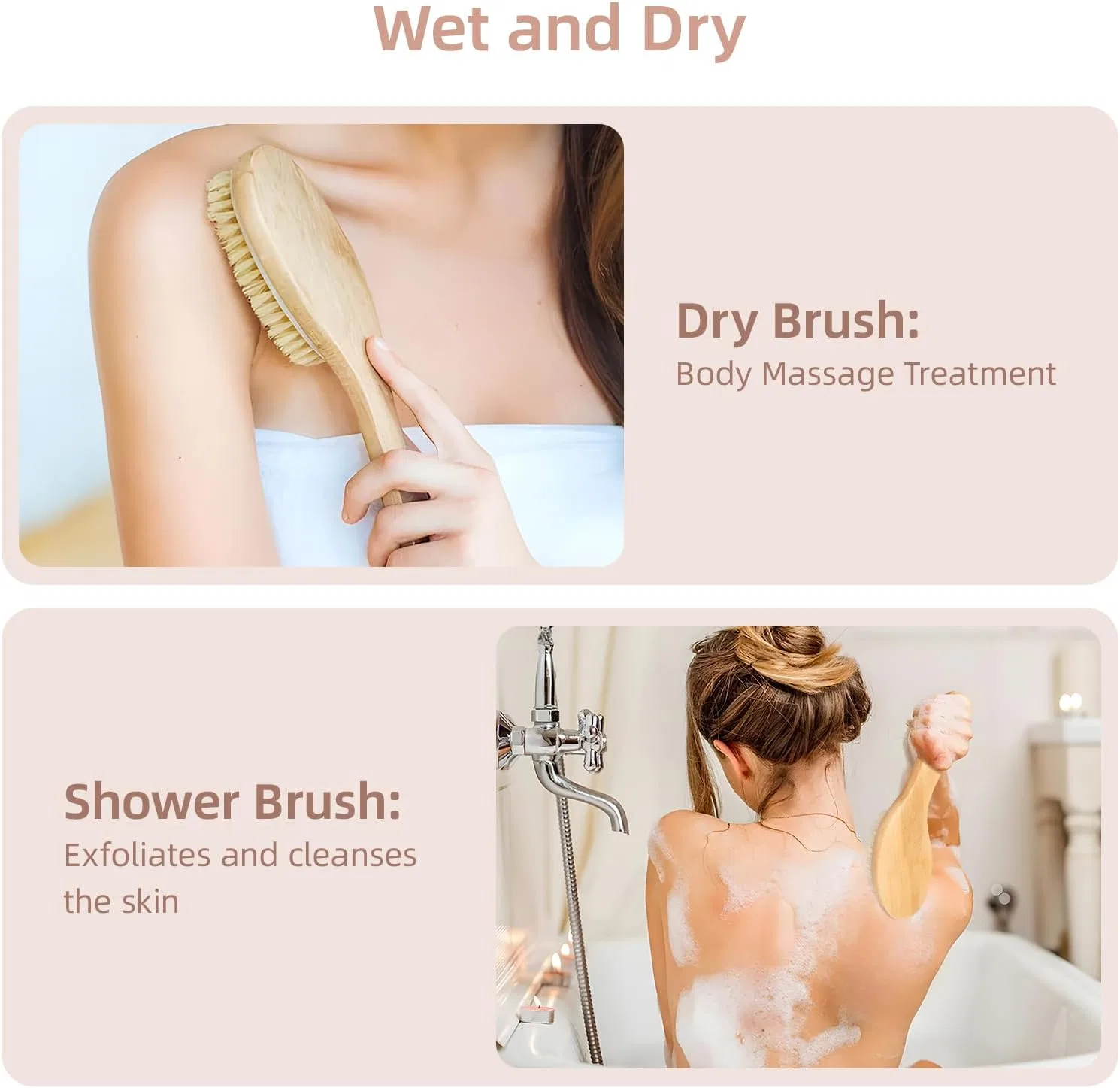 Щетка для тела, с изогнутой ручкой, Carehabi, из натуральной щетины, Beige — фото 4