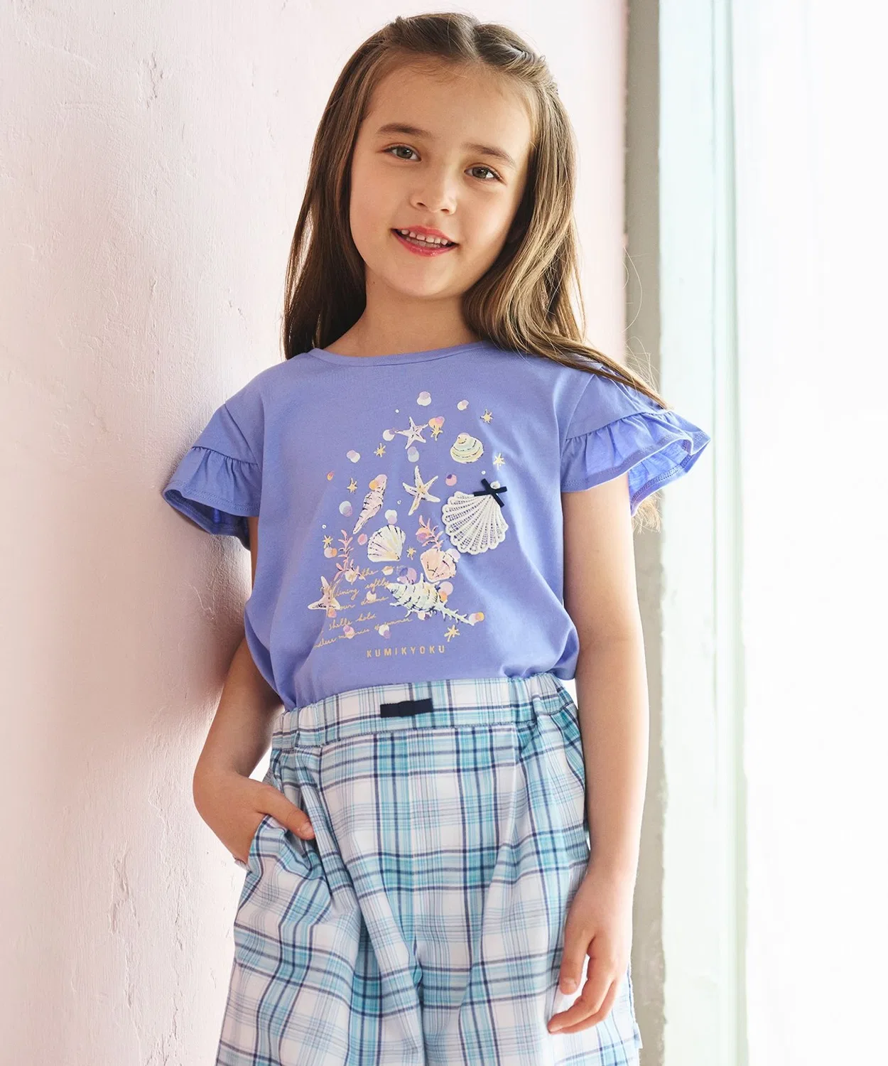 Детская футболка с длинным рукавоми принтом Sea Grow Frill Kumikyoku KIDS, Abyss Blue